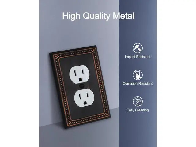 Alt view image 3 of 7 - Metal Wall Plates Switch Plates and Outlet Covers Decorative Pearl Design (1 Duplex 4PK Aged Bronze Midsize)