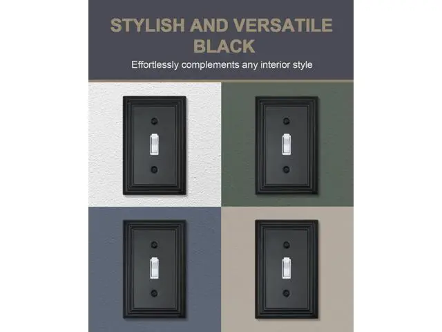 Alt view image 3 of 7 - Decorative Framed Design Switch Plates Outlet Covers Duable Metal Wall Plates (Black/1 Toggle 4 Pack)