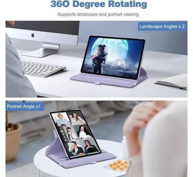 Alt view image 3 of 7 - Fintie Rotating Case for Tab A11+ Plus 11 Inch 2025/ A9+ Plus 2023 360 Degree Swiveling Stand Protective Cover with Auto Sleep/Wake Lilac Marble
