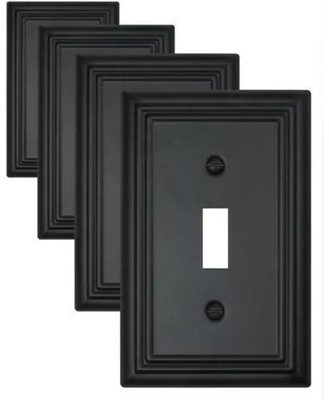 Main image of Decorative Framed Design Switch Plates Outlet Covers Duable Metal Wall Plates (Black/1 Toggle 4 Pack)