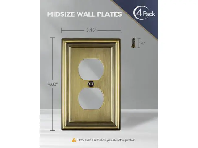 Alt view image 5 of 7 - Decorative Metal Wall Plates Switch Plates Outlet Covers (Antique Brass/1 Duplex 4 Pack)