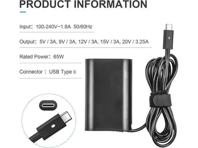 Alt view image 6 of 7 - 65W 45W Laptop Charger USB C for USB C Charger XPS 12 XPS 13 Latitude 3540 5420 5430 5440 5450 5520 5530 5540 5550 7400 7410 7420 7430 7440