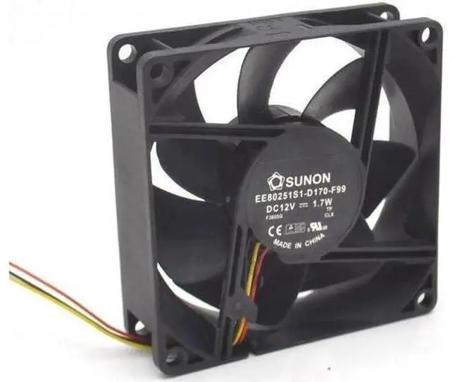 Alt view image 2 of 4 - Cooling fan EE80251S1-D170-F99 DC 12V 1.7W 3-pin 3-pin connector 80mm 80x80x25mm Server Square fan