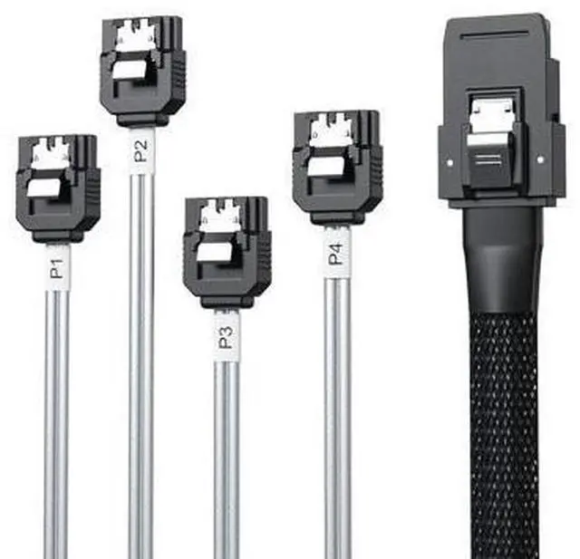 Main image of MiniSAS SFF-8087 Fan-Out Cable Breakout to 4xSATA, 6Gbps High-Speed Cable for RAID Controllers, Servers & Storage Enclosures, with Latch, 0.75~0.8m(2.46~2.62ft)