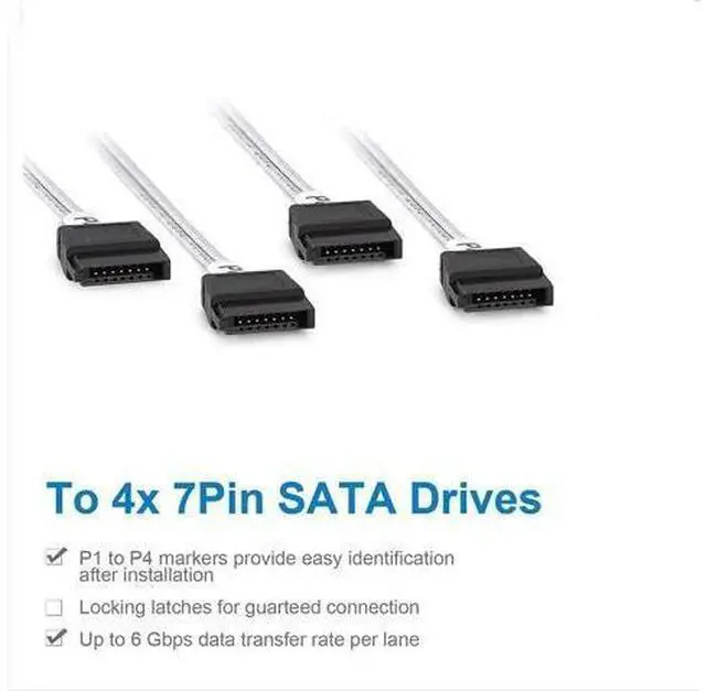 Alt view image 3 of 7 - MiniSAS SFF-8087 Fan-Out Cable Breakout to 4xSATA, 6Gbps High-Speed Cable for RAID Controllers, Servers & Storage Enclosures, 0.75~0.8m(2.46~2.62ft)