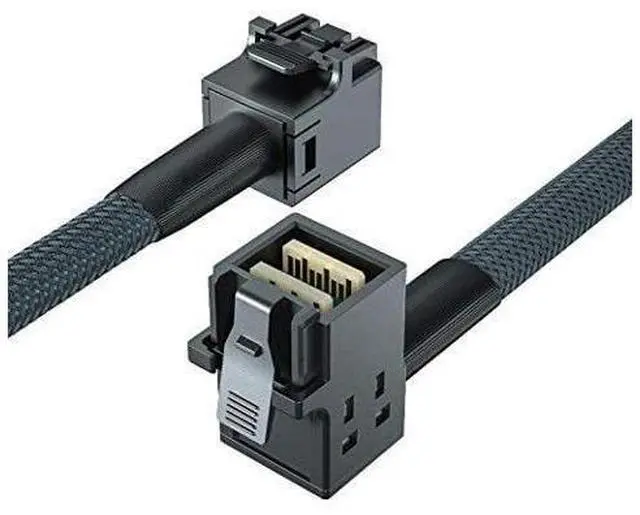 Main image of SFF-8643 to SFF-8643 12G Internal Mini SAS HD Cable, with Sideband, for NVMe Backplane/RAID Card, Hot-Swap & SATA Compatibility, 100-Ohm, Straight to Right Angle, 1-m(3.3ft)