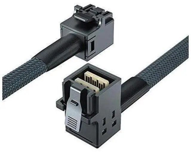 Main image of SFF-8643 to SFF-8643 12G Internal Mini SAS HD Cable, with Sideband, for NVMe Backplane/RAID Card, Hot-Swap & SATA Compatibility, 100-Ohm, Straight to Right Angle, 0.5-m(1.6ft)
