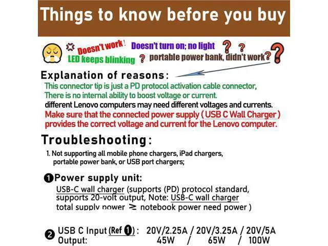 Alt view image 2 of 7 - USB C to Slim Tip Laptop Charging Cable Adapter Male Type C to Square Converter 100W PD Power Supply Extension Cord Compatible with LEN-OVO Yoga Ideapad Legion T470s T470 T460s T450 T450s ThinkPad X1