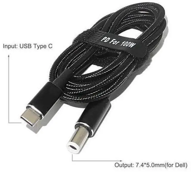 Alt view image 2 of 7 - USB C to Slim Laptop Charging Cable Adapter Male Type C to DC Converter 6.5ft 100W PD Power Charger Supply Cord for D-ELL 06TM1C Latitude Inspiron 14 14R 15 15R 5521 17 17R (7.4 x 5.0mm for D-ELL)
