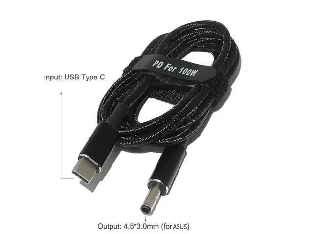 Alt view image 2 of 7 - USB C to Slim Laptop Charging Cable Adapter Male Type C to DC Converter 6.5ft 100W PD Power Charger Supply Cord for Asus EXA1203YH Notebook EXA1203XH 19V 3.42A 65W (4.5 x 3.0mm for ASUS)