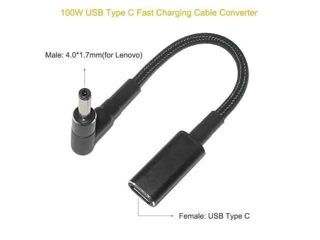 Alt view image 2 of 7 - USB C to Slim Laptop Charging Adapter Female Type C to DC Cable 0.8ft 100W PD Power Charger Supply Cord Compatible with LEN-OVO Yoga 510 Ideapad 710S P/N: ADLX65CCGU2A, 5A10K78761 (4.0 x 1.7mm)