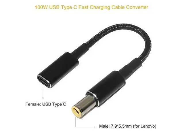Alt view image 2 of 7 - USB C to Slim Laptop Charging Adapter Female Type C to DC 0.8ft Cable 100W PD Power Charger Supply Cord Compatible with LEN-OVO Thinkpad T60 T61 T400 T430 T510 X220 X61 L420 E420 (7.9 x 5.5mm)