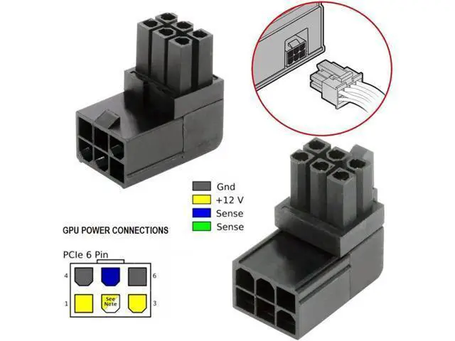 Alt view image 4 of 7 - 2pcs/lot ATX 6Pin Male to Female 90 Degree Up Down Angled Power Header Adapter for GPU Graphics Card
