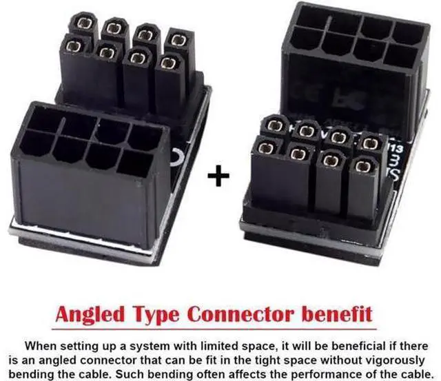 Alt view image 4 of 7 - ATX 8Pin Female to 8pin Male 180 Degree Angled Power Adapter for Desktops Graphics Card