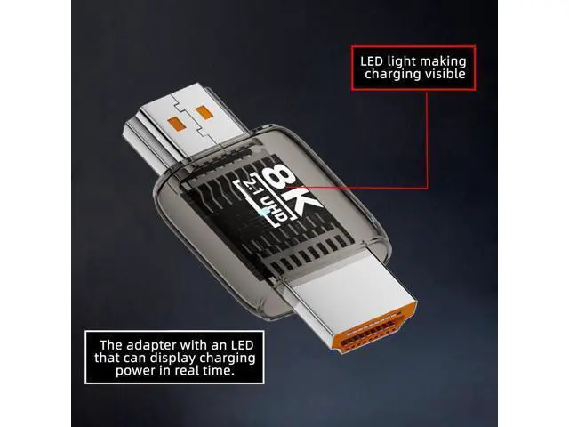 Alt view image 5 of 7 - HDMI Male to HDMI 2.1 Male UHD Extension Adapter Extender Transparent with Smart LED Light Support 8K 60hz HDTV