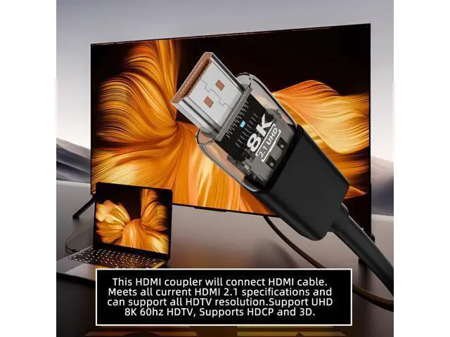 Alt view image 6 of 7 - HDMI Male to HDMI 2.1 Male UHD Extension Adapter Extender Transparent with Smart LED Light Support 8K 60hz HDTV