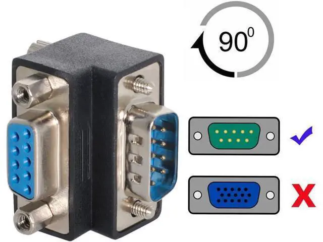 Alt view image 5 of 7 - Up Angled 90 Degree RS232 D-Sub 9Pin Male Screw Type to Female Nut Type Extension Adapter