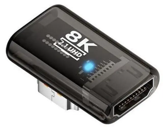 Main image of Right Angled 90 Degree Low Profile HDMI Male to HDMI 2.1 Female UHD Extension Adapter Extender Transparent with Smart LED 8K 60hz HDTV