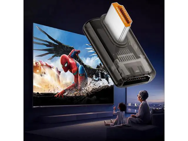 Alt view image 2 of 7 - Right Angled 90 Degree Low Profile HDMI Male to HDMI 2.1 Female UHD Extension Adapter Extender Transparent with Smart LED 8K 60hz HDTV