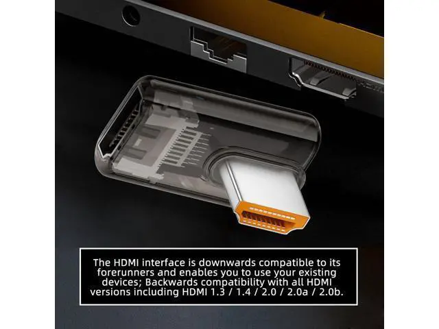 Alt view image 5 of 7 - Right Angled 90 Degree Low Profile HDMI Male to HDMI 2.1 Female UHD Extension Adapter Extender Transparent with Smart LED 8K 60hz HDTV