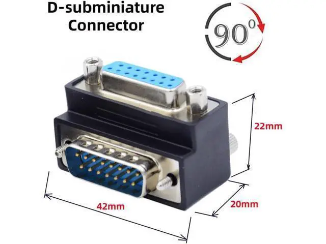 Alt view image 2 of 7 - Up 90 Degree Angled DSUB D-subminiature 15pin Male to Female Extension Adapter DB Connector