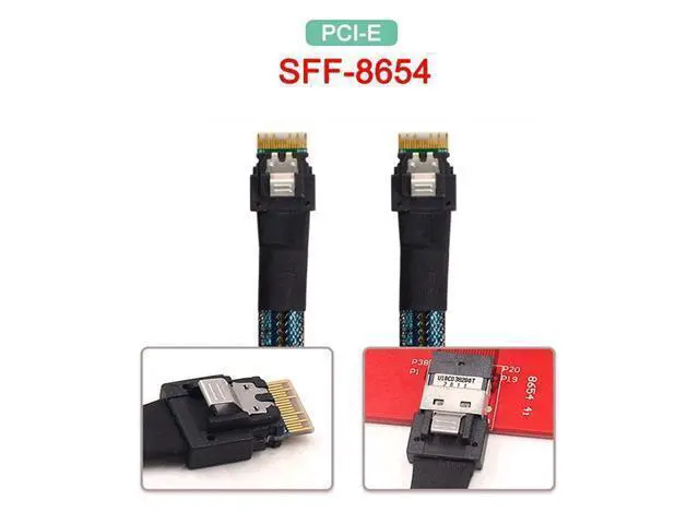 Alt view image 2 of 7 - SFF-8654 Male to SFF-8654 Male PCI-E Slimline SAS 4.0 SFF-8654 4i 38 Pin Host to SFF-8654 Slim SAS Target Cable 50cm