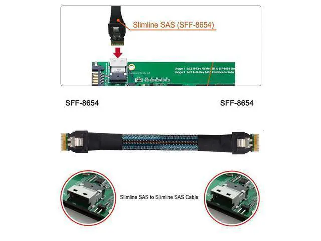 Alt view image 4 of 7 - SFF-8654 Male to SFF-8654 Male PCI-E Slimline SAS 4.0 SFF-8654 4i 38 Pin Host to SFF-8654 Slim SAS Target Cable 50cm