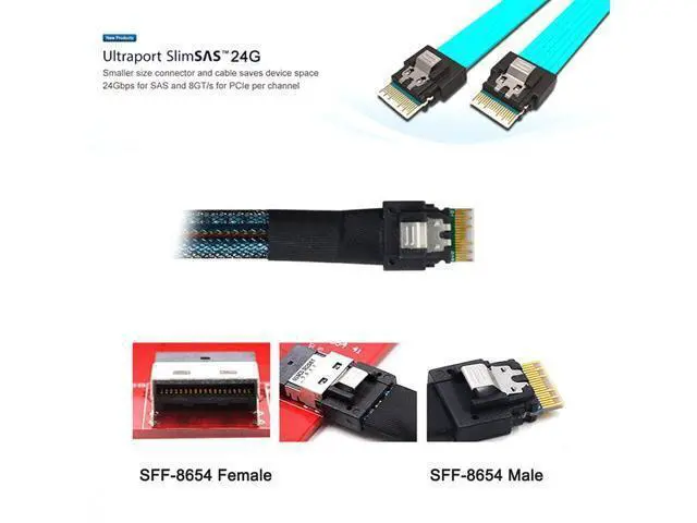Alt view image 5 of 7 - SFF-8654 Male to SFF-8654 Male PCI-E Slimline SAS 4.0 SFF-8654 4i 38 Pin Host to SFF-8654 Slim SAS Target Cable 50cm