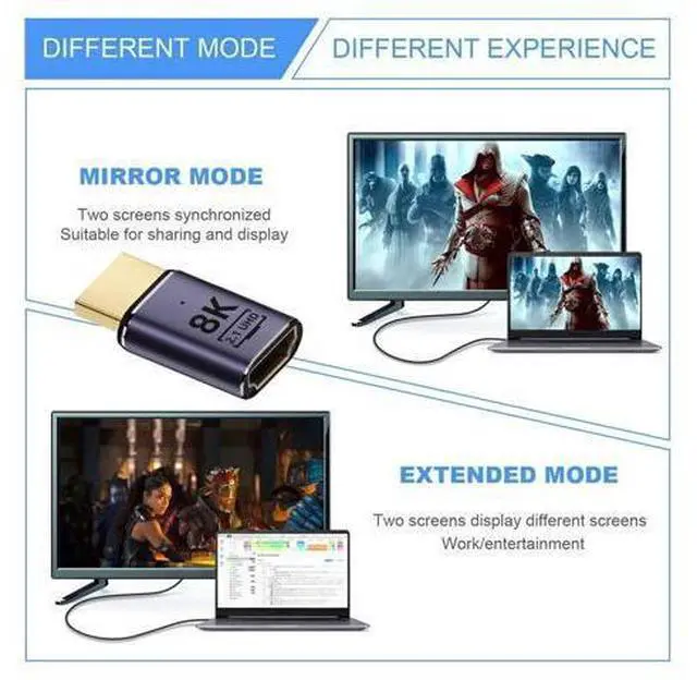 Alt view image 2 of 7 - HDMI Male to HDMI 2.1 Female UHD Extension Gold Converter Adapter Support 8K 60hz HDTV