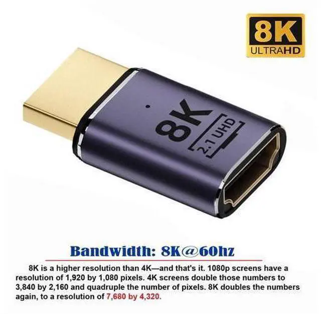 Alt view image 3 of 7 - HDMI Male to HDMI 2.1 Female UHD Extension Gold Converter Adapter Support 8K 60hz HDTV