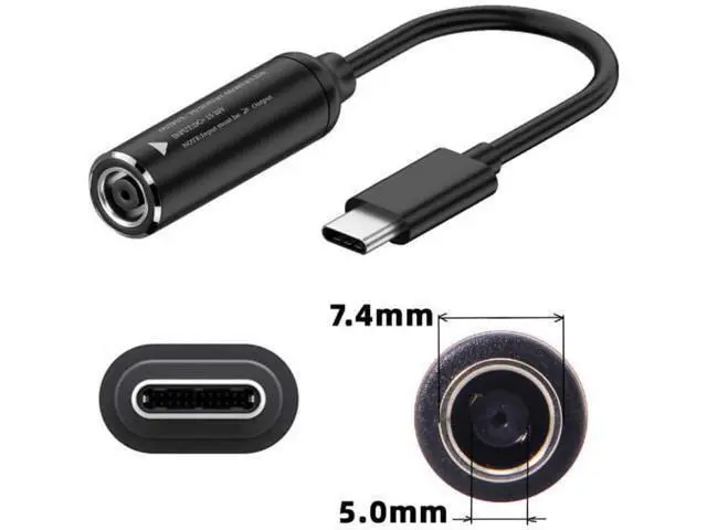 Alt view image 2 of 7 - for D-ELL/H-P OEM Laptop Chargers, DC 7.4mm x 5.0mm (0.6mm Center Pin) Female Barrel Jack to USB-C PD Male Charging Cable, 65W PD Output 5V/9V/20V, Compatible with Phones, Tablets, Laptops with USB-C
