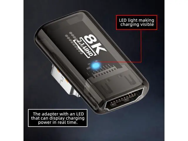 Alt view image 4 of 7 - Right Angled 90 Degree Low Profile HDMI Male to HDMI 2.1 Female UHD Extension Adapter Extender Transparent with Smart LED 8K 60hz HDTV