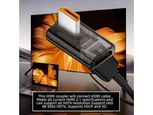 Alt view image 7 of 7 - Right Angled 90 Degree Low Profile HDMI Male to HDMI 2.1 Female UHD Extension Adapter Extender Transparent with Smart LED 8K 60hz HDTV