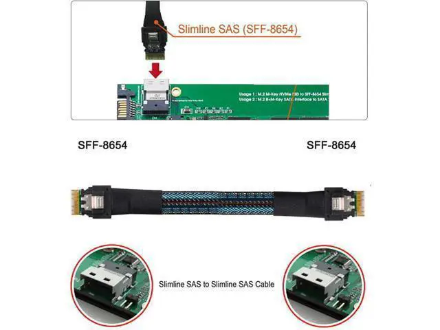 Alt view image 3 of 7 - PCI-E Slimline SAS 4.0 SFF-8654 4i 38pin Host to SFF-8654 Slim SAS Target Cable 40cm