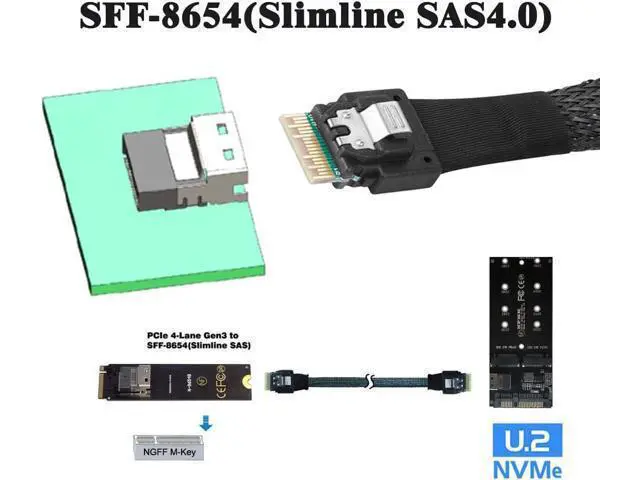 Alt view image 2 of 7 - PCI-E Slimline SAS 4.0 SFF-8654 4i 38pin Host to SFF-8654 Slim SAS Target Cable 40cm