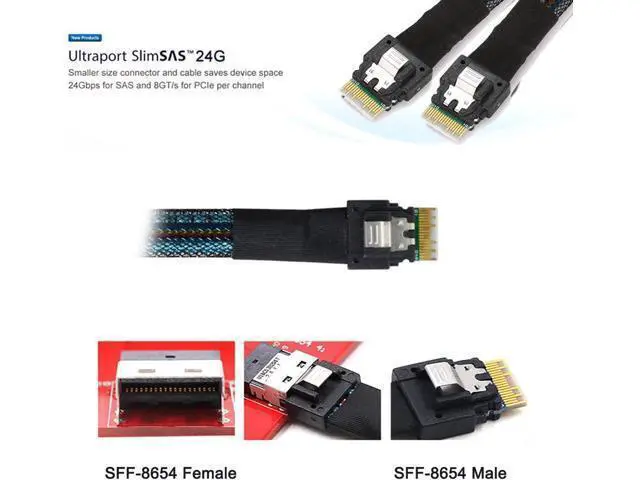 Alt view image 6 of 7 - PCI-E Slimline SAS 4.0 SFF-8654 4i 38pin Host to SFF-8654 Slim SAS Target Cable 40cm