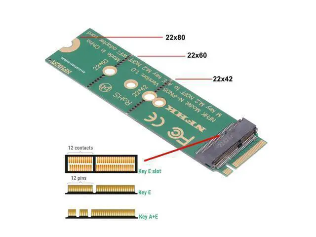 Alt view image 3 of 7 - WiFi Riser Card Key-E Wireless Networking Card to M.2 Key-M NVME SSD Adapter Compatible with Wifi6 WIFI7
