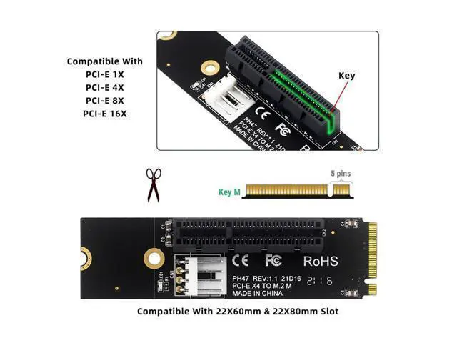 Alt view image 4 of 7 - PCBA M.2 NVMe M-Key Extender to PCI-E X1 X4 X8 X16 Graphics Card Riser Adapter PCI-Express for M2 2260 2280
