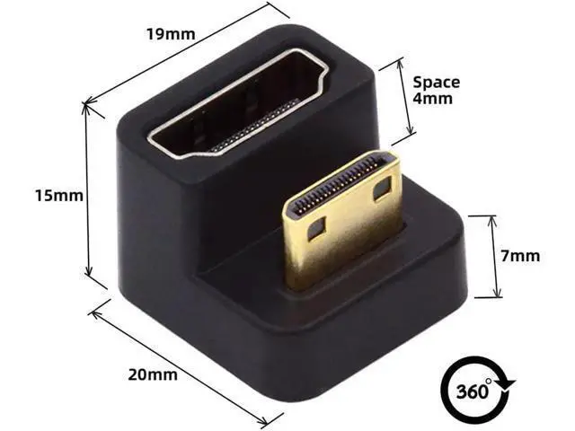 Alt view image 2 of 7 - 360 Degree Down Opposite U Shape Back Angled Mini HDMI 1.4 Male to HDMI Female Extension Adapter Converter