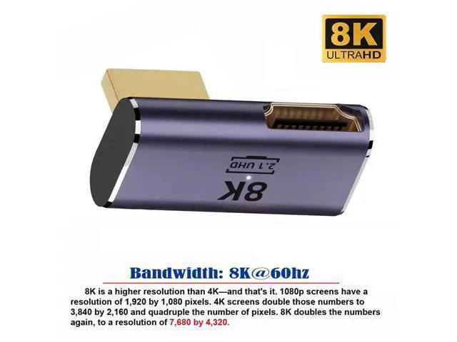 Alt view image 7 of 7 - HDMI Male to HDMI 2.1 Female Vertical 90 Degree Right Up Angled Low Profile UHD Extension Adapter Support 8K 60hz HDTV