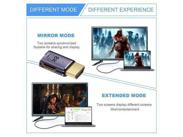 Alt view image 7 of 7 - HDMI Male to HDMI 2.1 Female Flat Horizontal 90 Degree Right Angled UHD Extension Adapter Support 8K 60hz HDTV