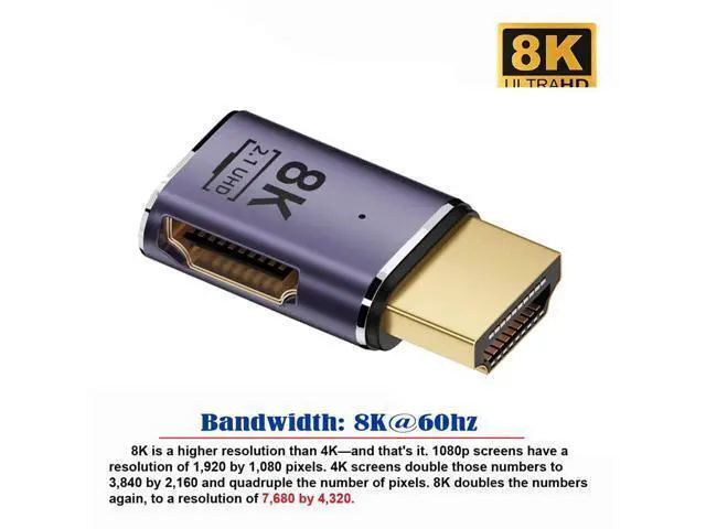 Alt view image 5 of 7 - HDMI Male to HDMI 2.1 Female Flat Horizontal 90 Degree Right Angled UHD Extension Adapter Support 8K 60hz HDTV