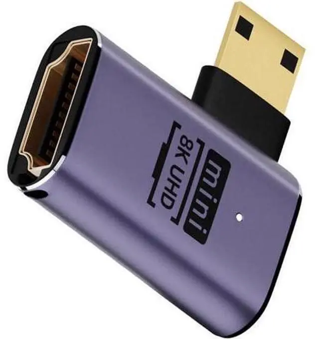 Main image of Left Angled Mini HDMI Male to HDMI 2.1 Female UHD Extension Gold Converter Adapter Support 8K 60hz HDTV