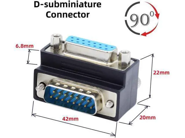 Alt view image 4 of 7 - Down 90 Degree Angled DSUB D-subminiature 15pin Male to Female Extension Adapter DB Connector