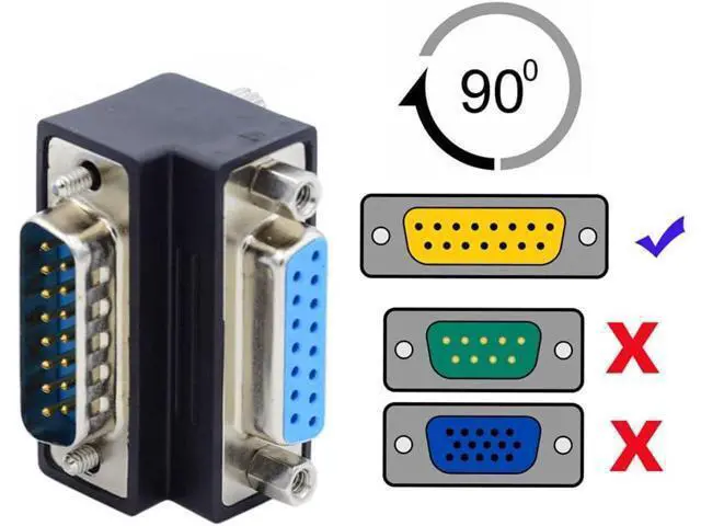 Alt view image 3 of 7 - Down 90 Degree Angled DSUB D-subminiature 15pin Male to Female Extension Adapter DB Connector