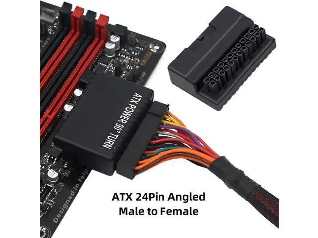 Alt view image 2 of 7 - Overmold ATX 24Pin Female to 24pin Male 90 Degree Power Adapter Mainboard Motherboard for Desktops PC Supply