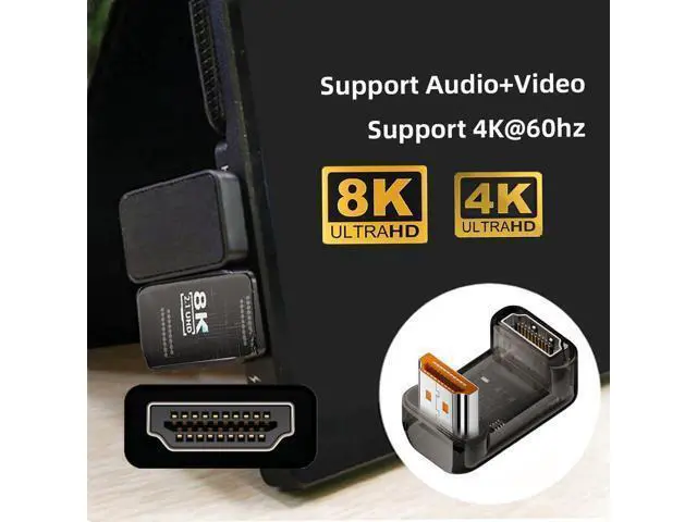 Alt view image 2 of 7 - Up Angled 360 Degree Opposite U Shape Back HDMI Male to HDMI 2.1 Female UHD Extension Adapter Extender Transparent with Smart LED 8K 60hz HDTV