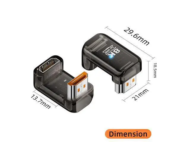 Alt view image 3 of 7 - Up Angled 360 Degree Opposite U Shape Back HDMI Male to HDMI 2.1 Female UHD Extension Adapter Extender Transparent with Smart LED 8K 60hz HDTV
