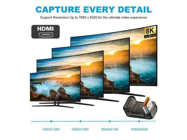 Alt view image 4 of 7 - Up Angled 360 Degree Opposite U Shape Back HDMI Male to HDMI 2.1 Female UHD Extension Adapter Extender Transparent with Smart LED 8K 60hz HDTV