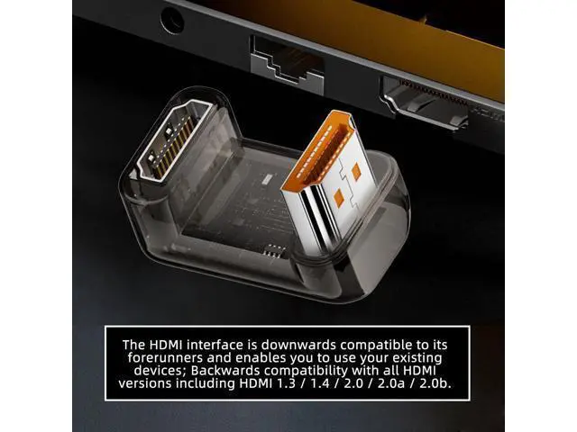Alt view image 6 of 7 - Up Angled 360 Degree Opposite U Shape Back HDMI Male to HDMI 2.1 Female UHD Extension Adapter Extender Transparent with Smart LED 8K 60hz HDTV